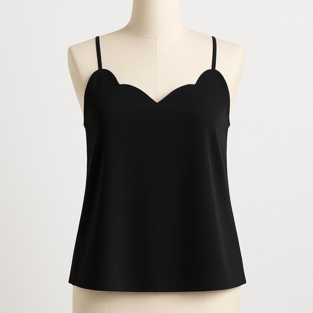 Black Scalloped Cami Tank Top J.Crew Factory Size 8 Adjustable Straps Minimalist